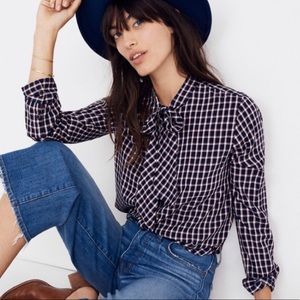 MADEWELL Lambeth Plaid Tie-Neck Button Down Shirt